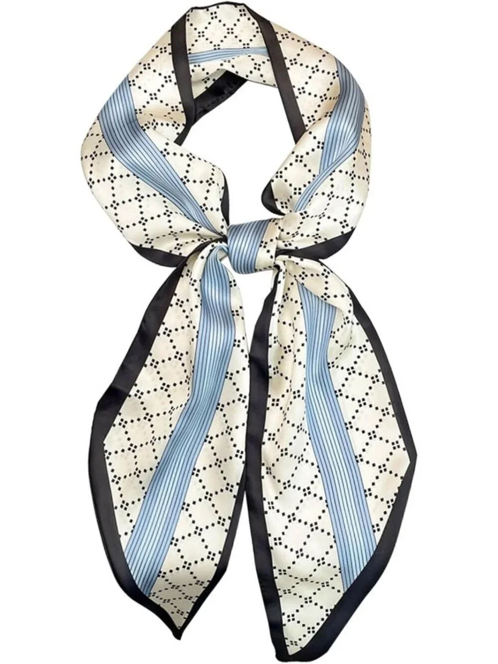 Women's Blue White Fashion Silky Satin Headscarf Wrap Lightweight Scarves Scarf